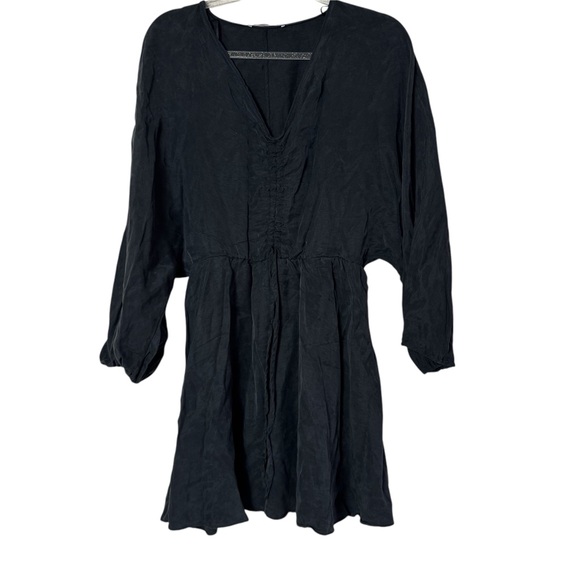 Zara Dresses & Skirts - Zara Black Long Dolman Sleeve Mini Dress Gathered V Neck